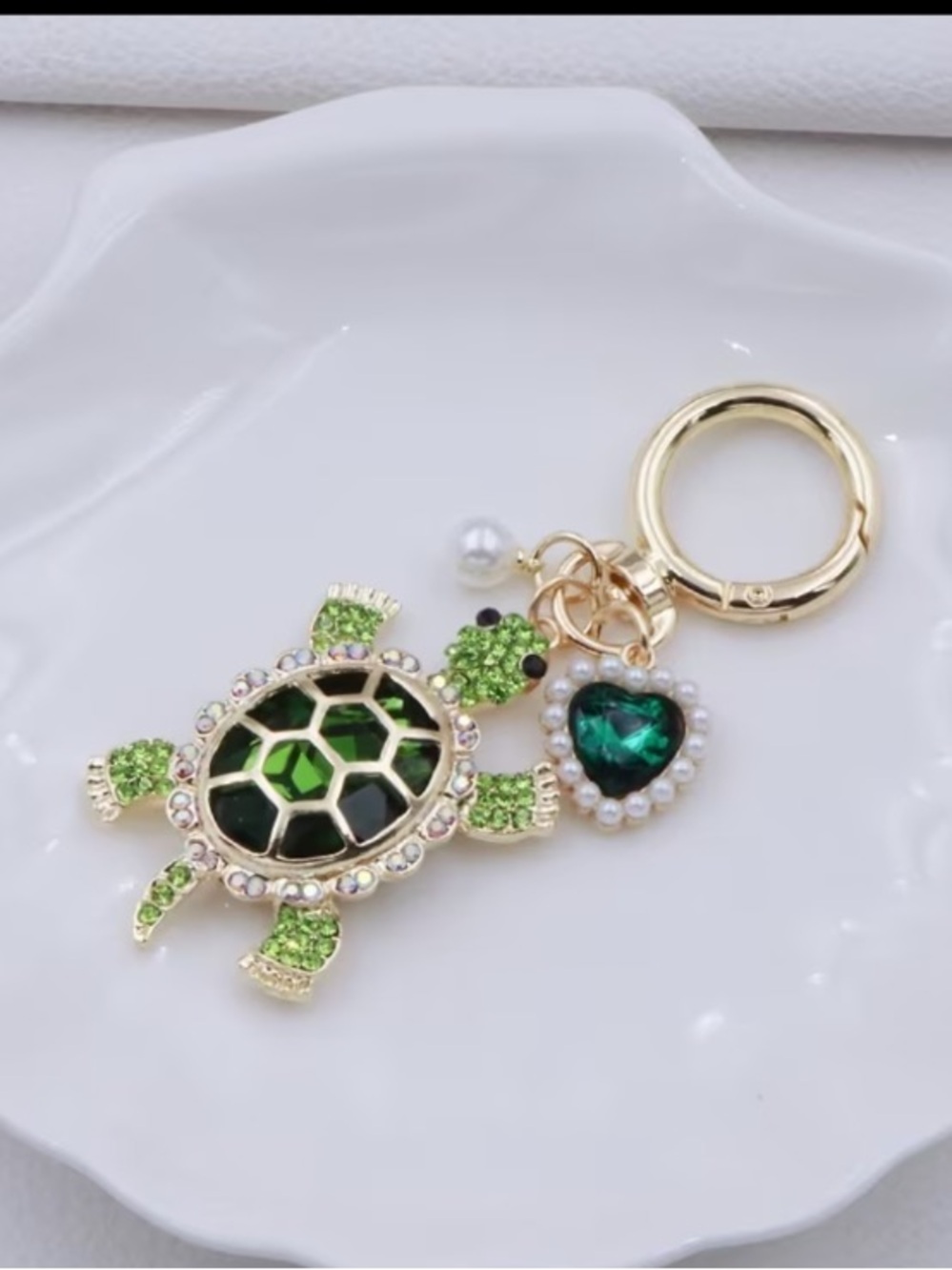 Unbranded Turtle Keychain Bag Charm Green OR Blue Rhinestone gold-tone (each) - Picture 8 of 8
